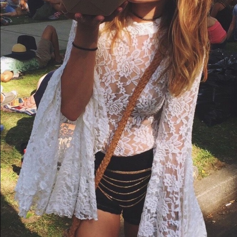 Off white lace body suite with flared sleeves
